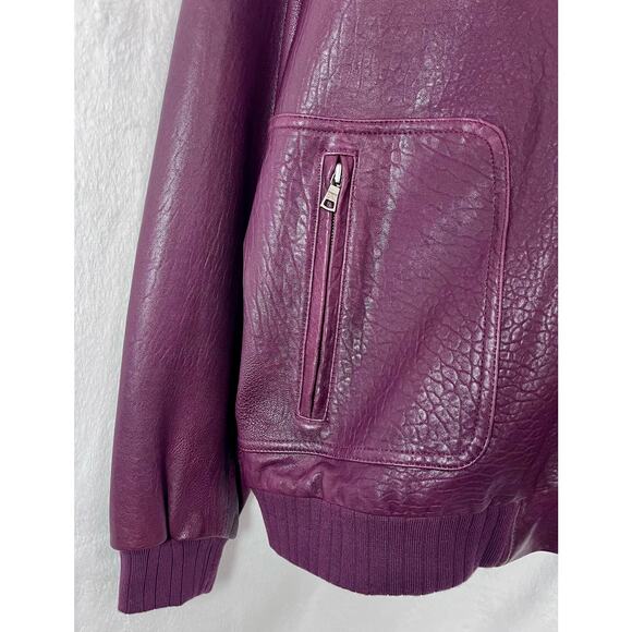 RARE TRUE RELIGION Lamb Leather Bomber Jacket Burgundy Maroon Men's Size 3XL - Picture 2 of 9